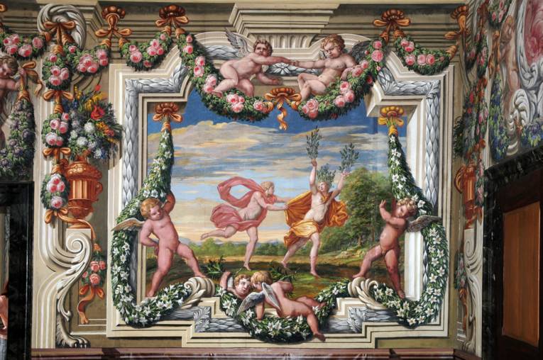 Detailansicht eines Freskos im Frühlingszimmer der Galerie